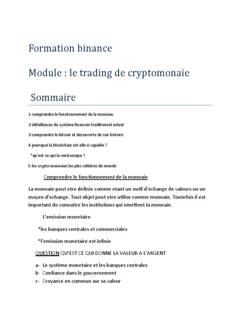 Formation Binance | PDF | Crytomonnaies | Bitcoin