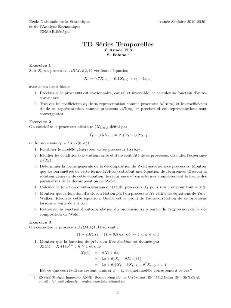 TD 1 2019-2020 | PDF | Autocorrélation | Analyse mathématique