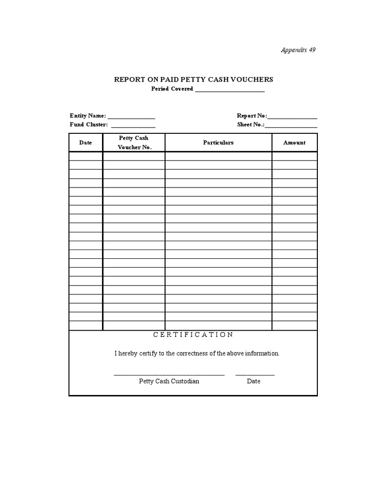 Paid Petty Cash Vouchers Report | PDF