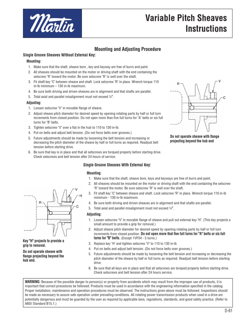 Variable Pitch Sheaves PDF Belt (Mechanical) Electric Motor
