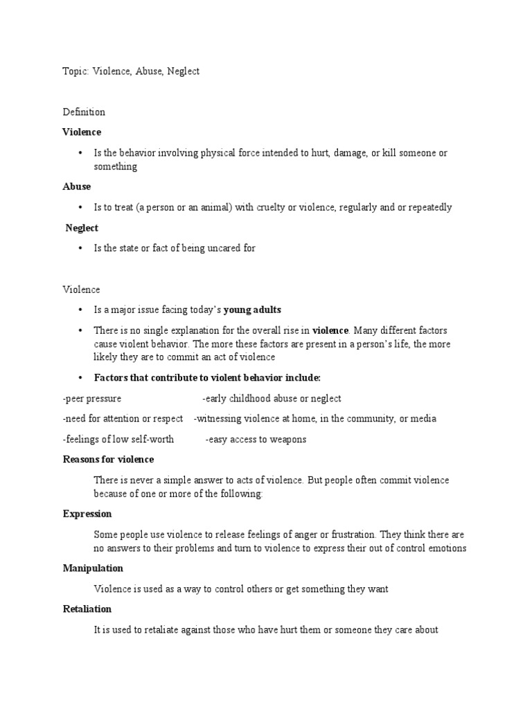 VIOLENCE, ABUSE, and NEGLECT | PDF | Child Neglect | Violence