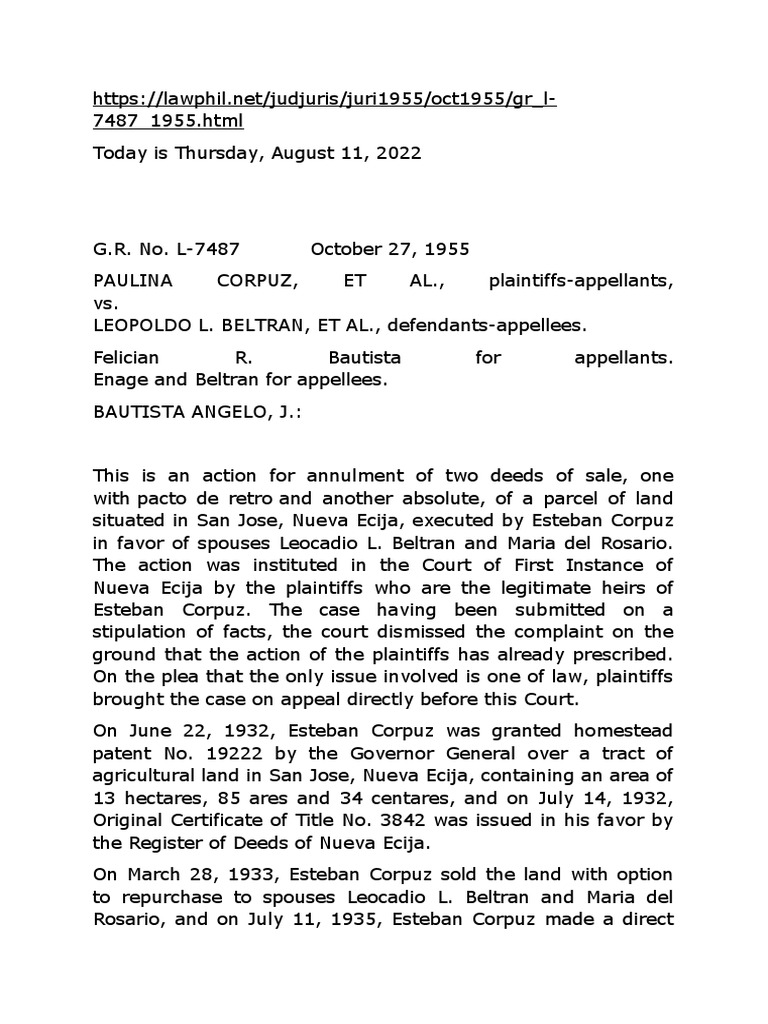 Corpus Vs Beltran PDF Statute Of Limitations Annulment