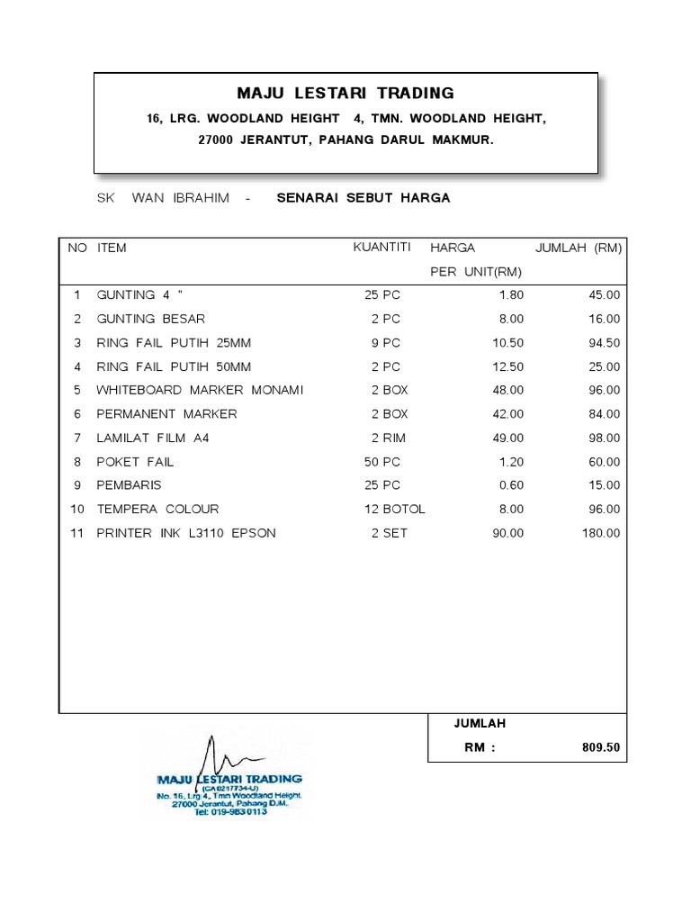 Contoh Quotation PDF Office Equipment Office Work