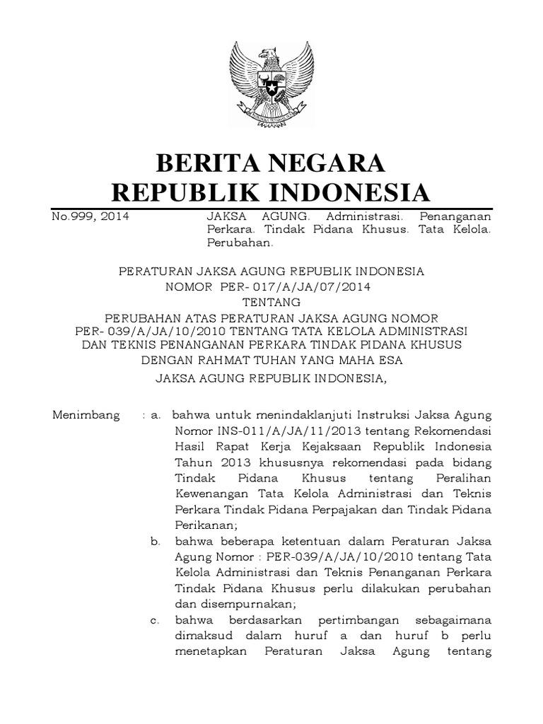 Perubahan Perja 039 Tahun 2010 | PDF | Hukum