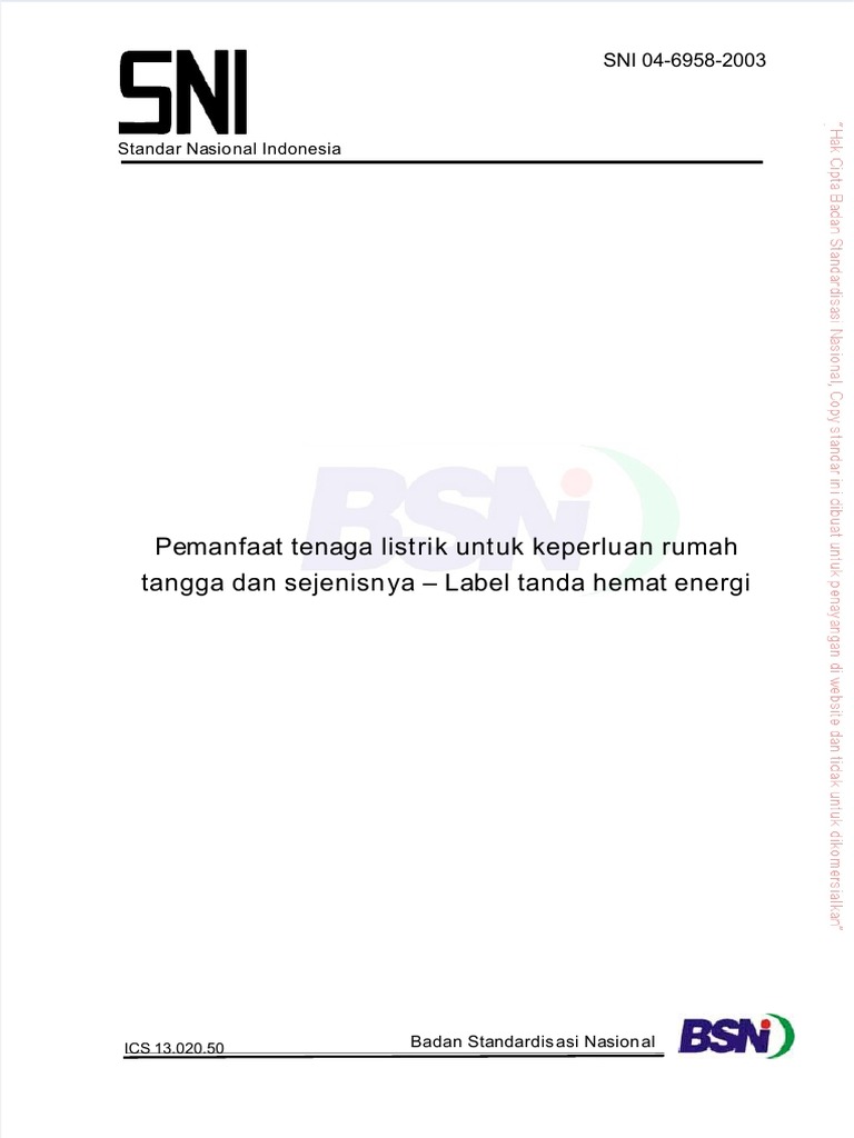 Label Hemat Energi SNI 04-6958-2003 | PDF | Griya & Taman | Sains ...