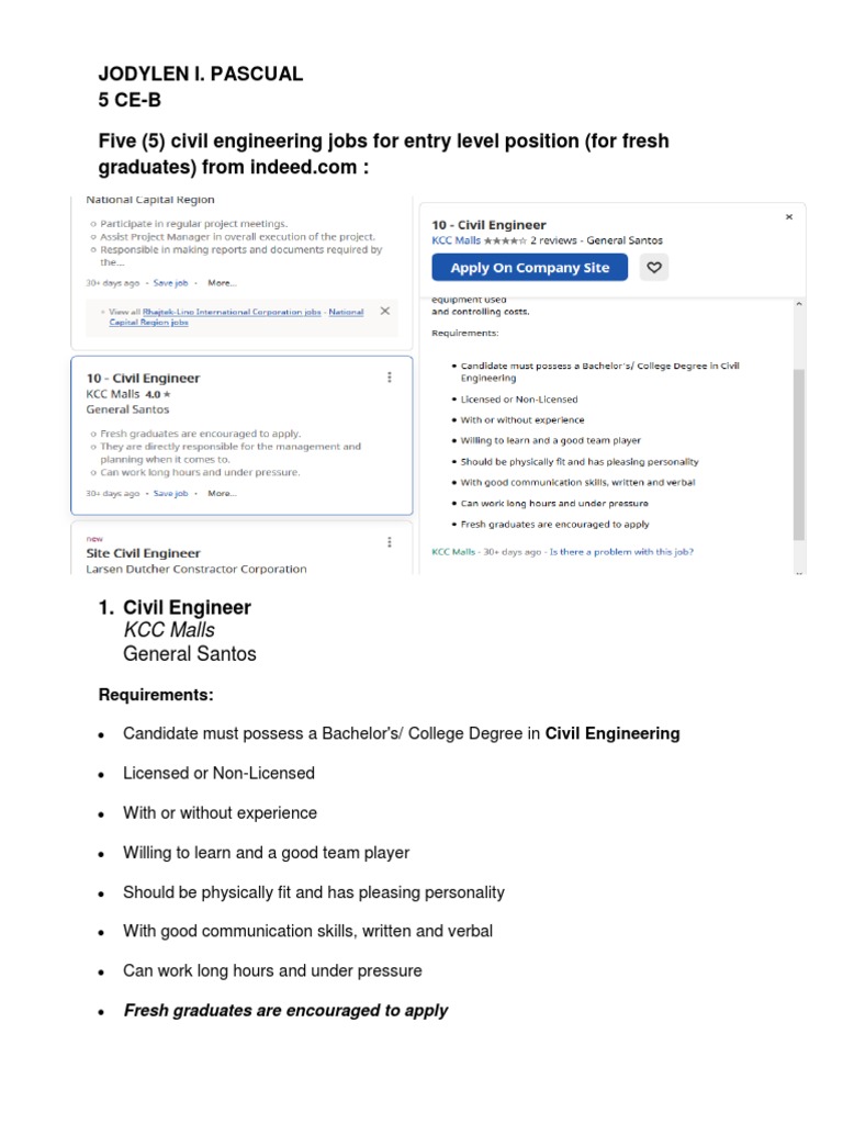 Entry-Level Civil Engineering Roles | PDF | Engineer | Engineering