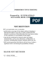 NDT - Nondestructive Testing Prepared By: D.VENKATESAN Manager, Beml Limited