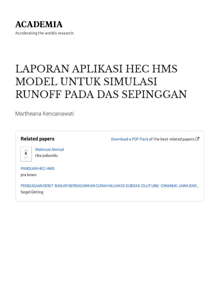 Pdf laporan aplikasi hec hms model untuk simulasi runoff pada das