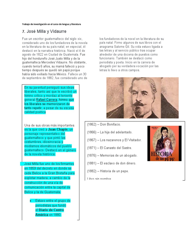 Biografia de José Milla y Vidaurre PDF
