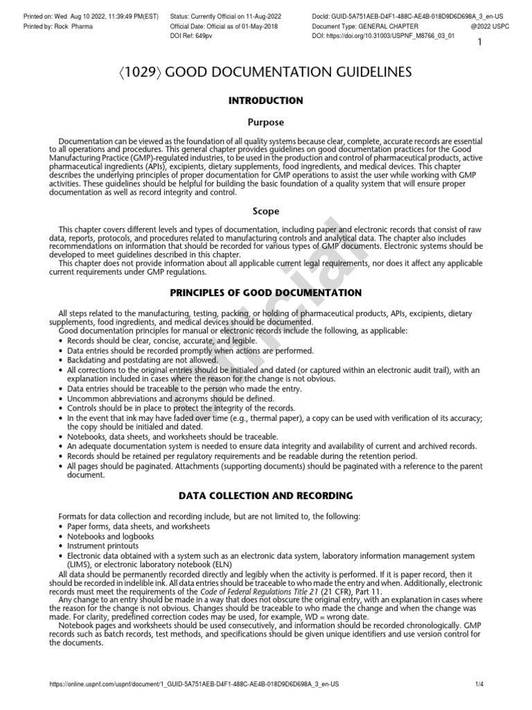 USP 1029 Good Documentation Practices | PDF | Verification And ...