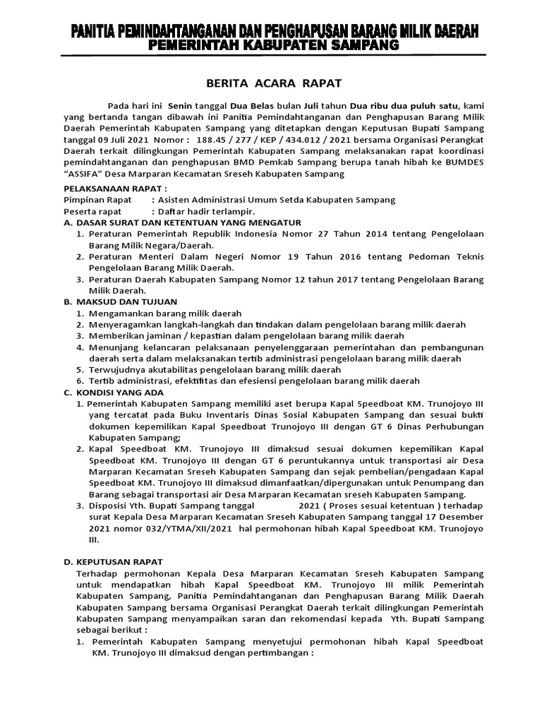 Berita Acara Rapat Kapal Speedboat | PDF