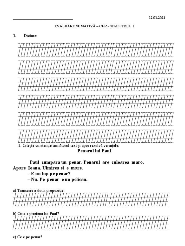 Evaluare Finala Sem I CLR Cls 1 | PDF