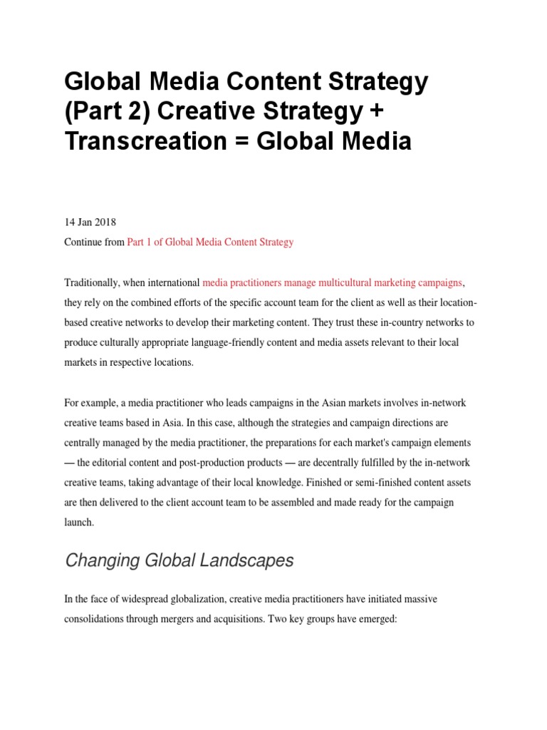 Global Media Content Strategy Part 2 Creative Strategy Transcreation ...