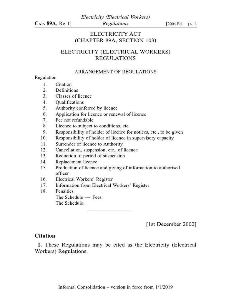 Electricity (Electrical Workers) Regulations 2022 PDF Electrician
