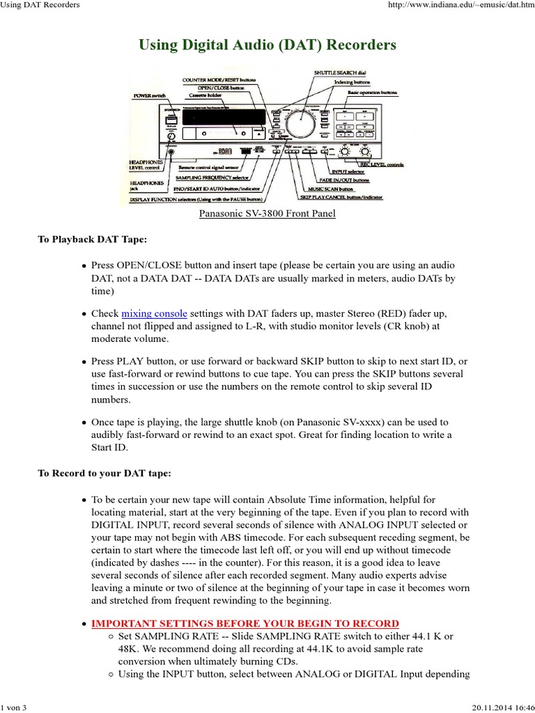 Using DAT Recorders PDF Digital Technology Sound Recording