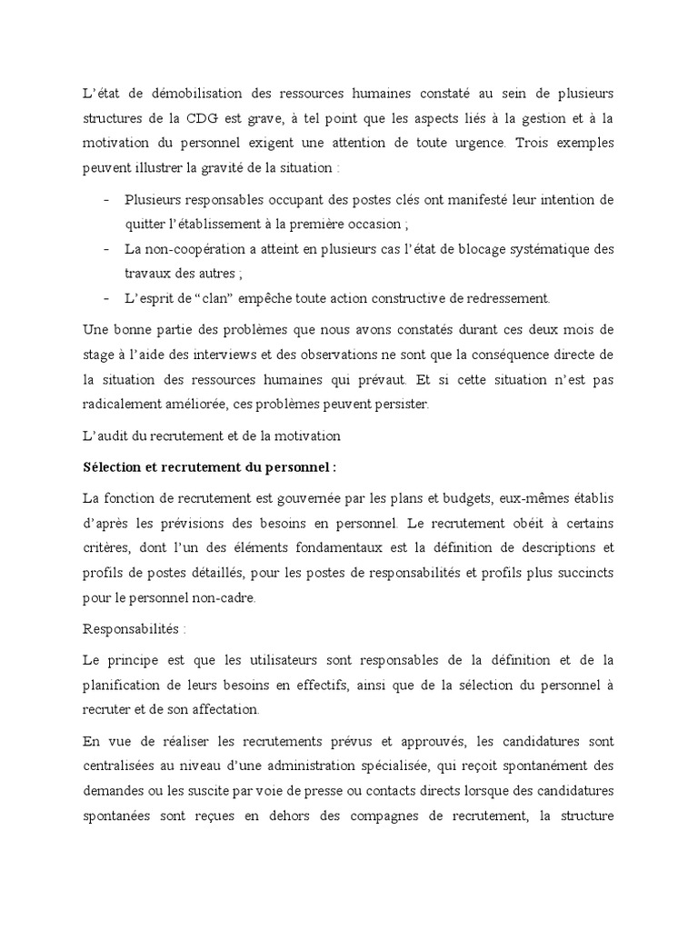 Audit des ressources humaines CDG | PDF | Recrutement | Gestion des ...