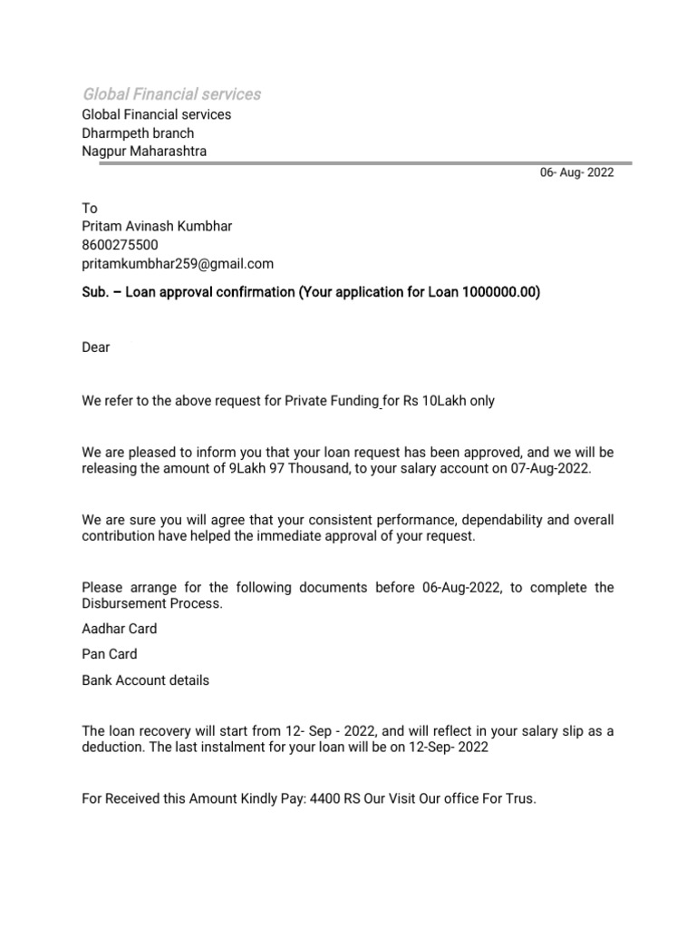 Loan Approval Letter | PDF