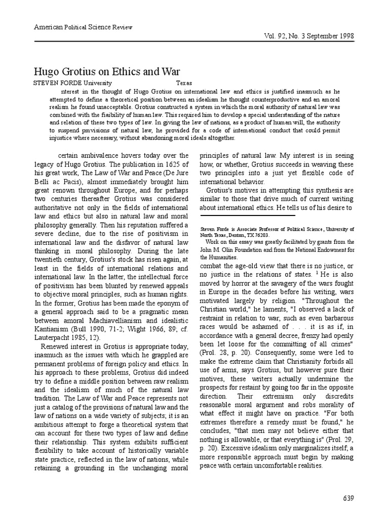 Grotius on Ethics and International Law | PDF | Natural Law ...