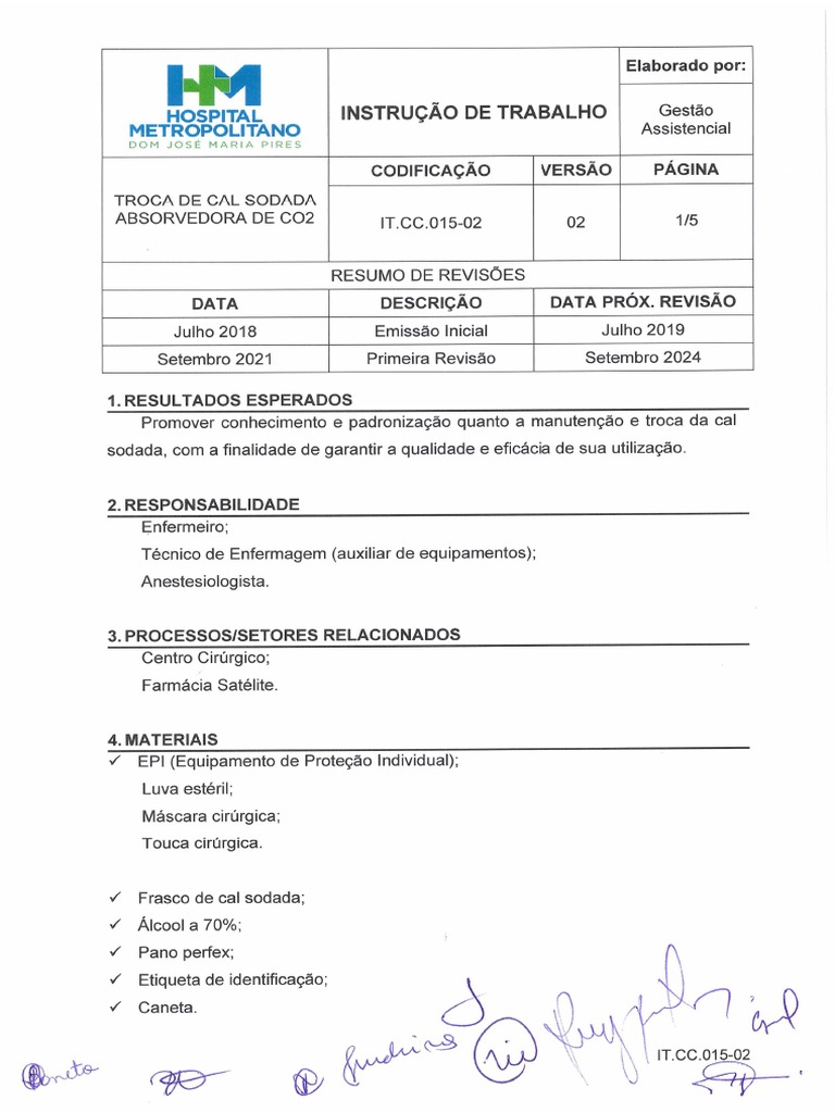 It - cc.015 02 Troca de Cal Sodada Absorvedora de Co2 | PDF