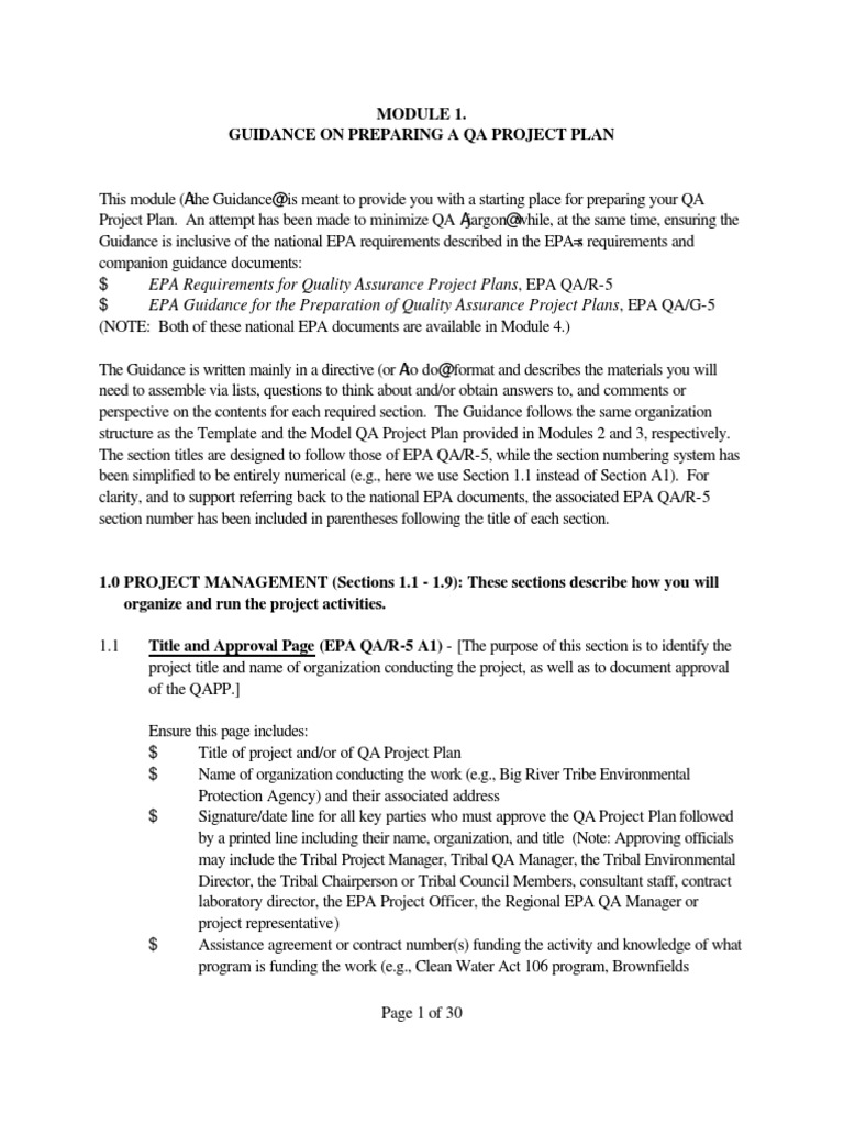 EPA Requirements For Quality Assurance Project Plans, EPA QA/R5 EPA