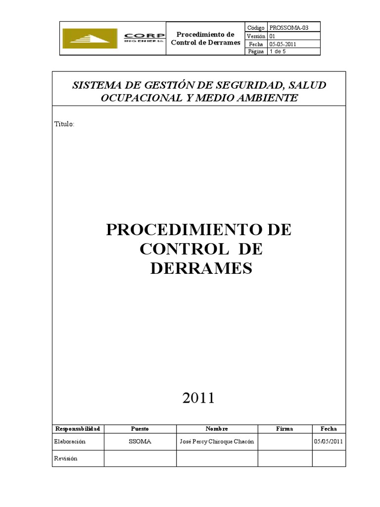 Procedimiento de Control de Derrames | PDF | Contaminación | Agua