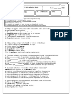 Prova de gramática com 10 questões sobre tempos verbais