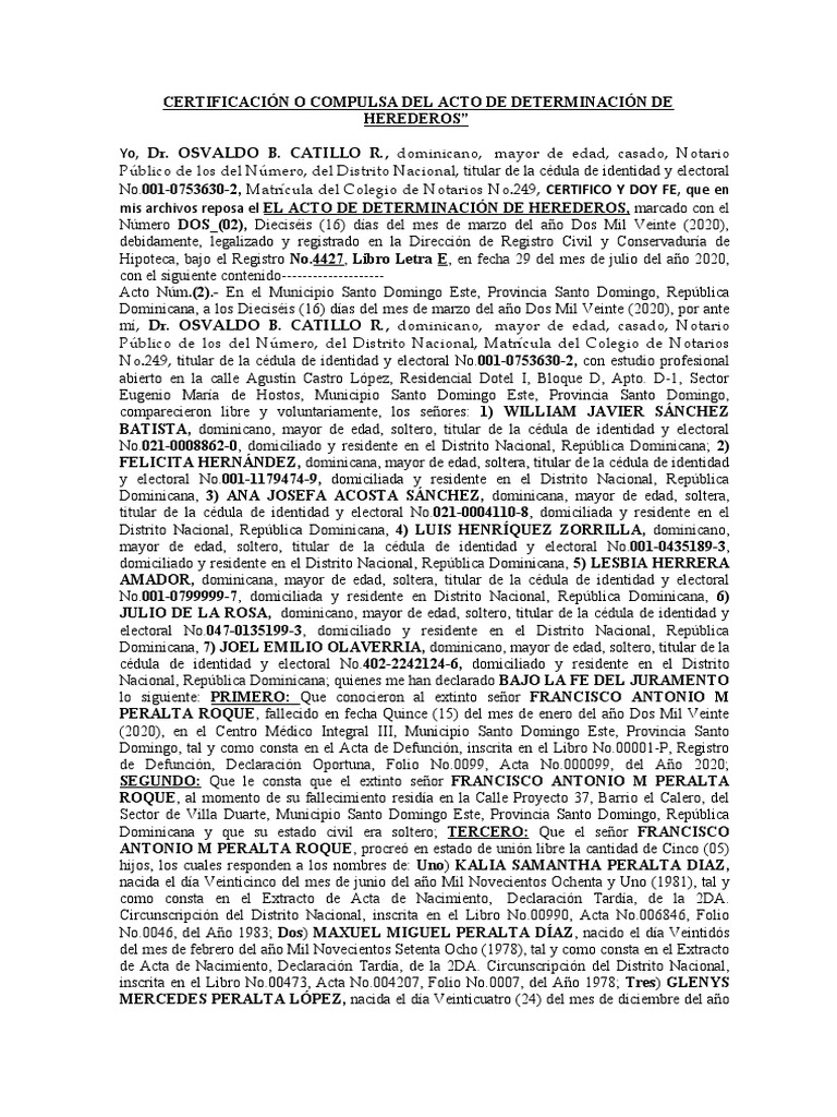 Compulsa Notarial de Herederos RD | PDF | República Dominicana ...