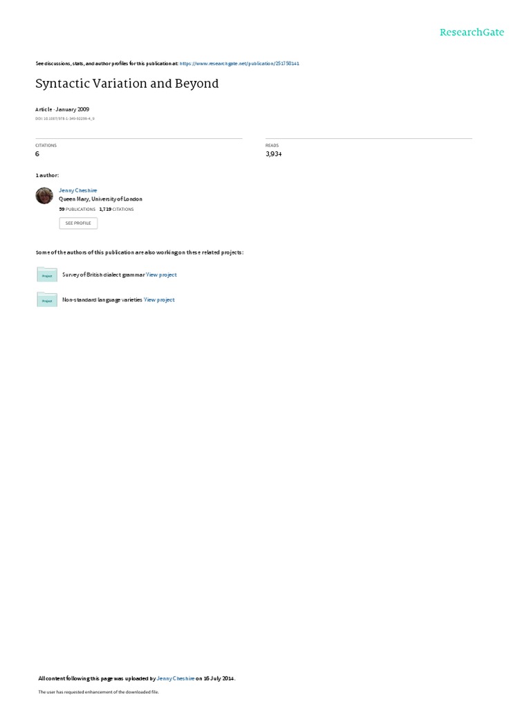Syntactic Variation and Beyond | PDF | Linguistics | Sociolinguistics