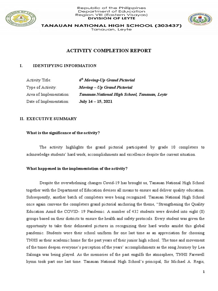 Parts Of Activity Completion Report Deped Template