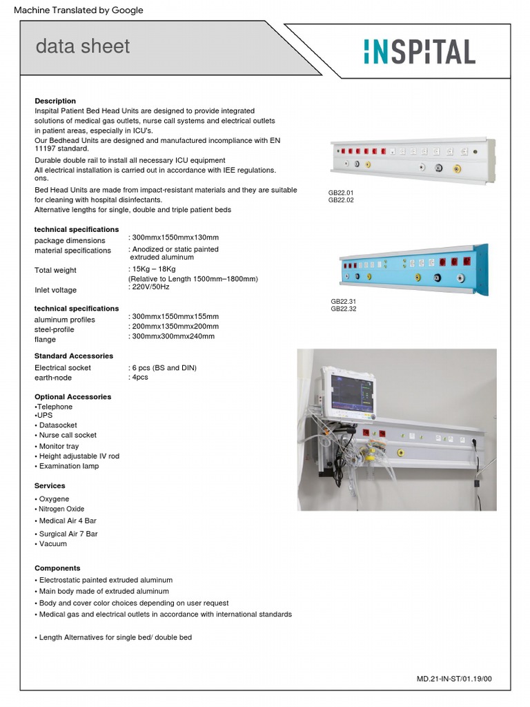 ICU Bed Head Unit Specifications | PDF | Ac Power Plugs And Sockets ...