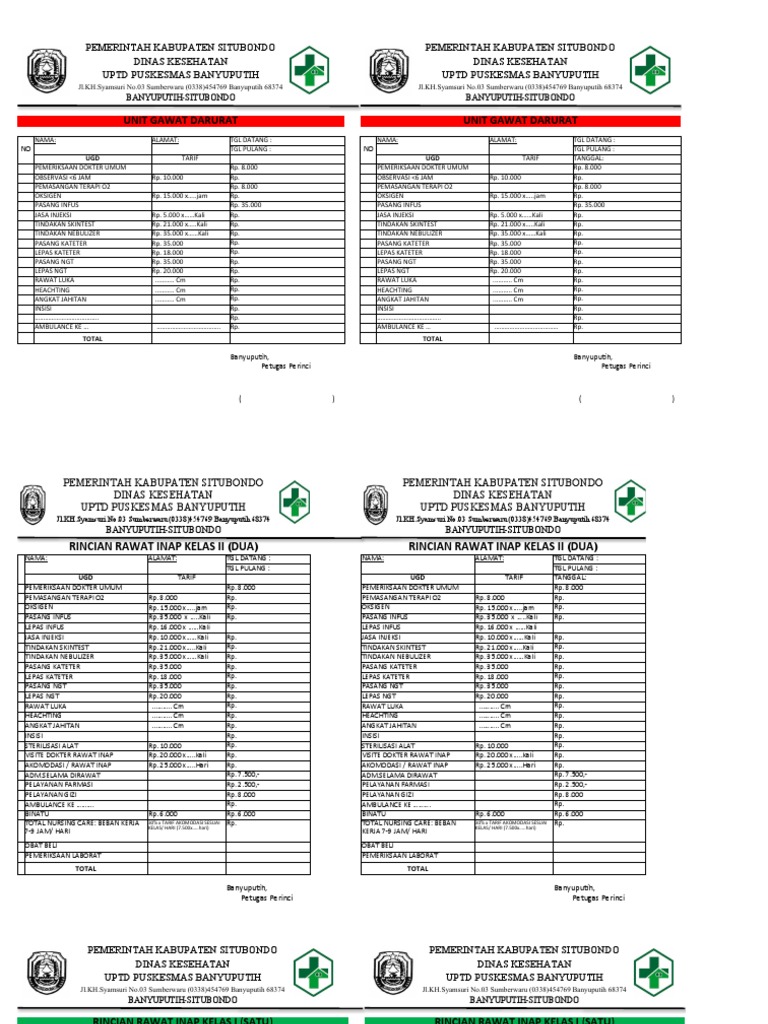 Rincian Tarif Layanan Puskesmas Situbondo | PDF