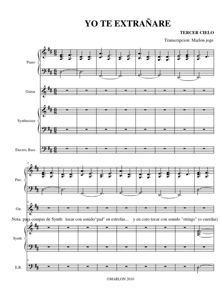Partitura Yo Te Extrañare | PDF