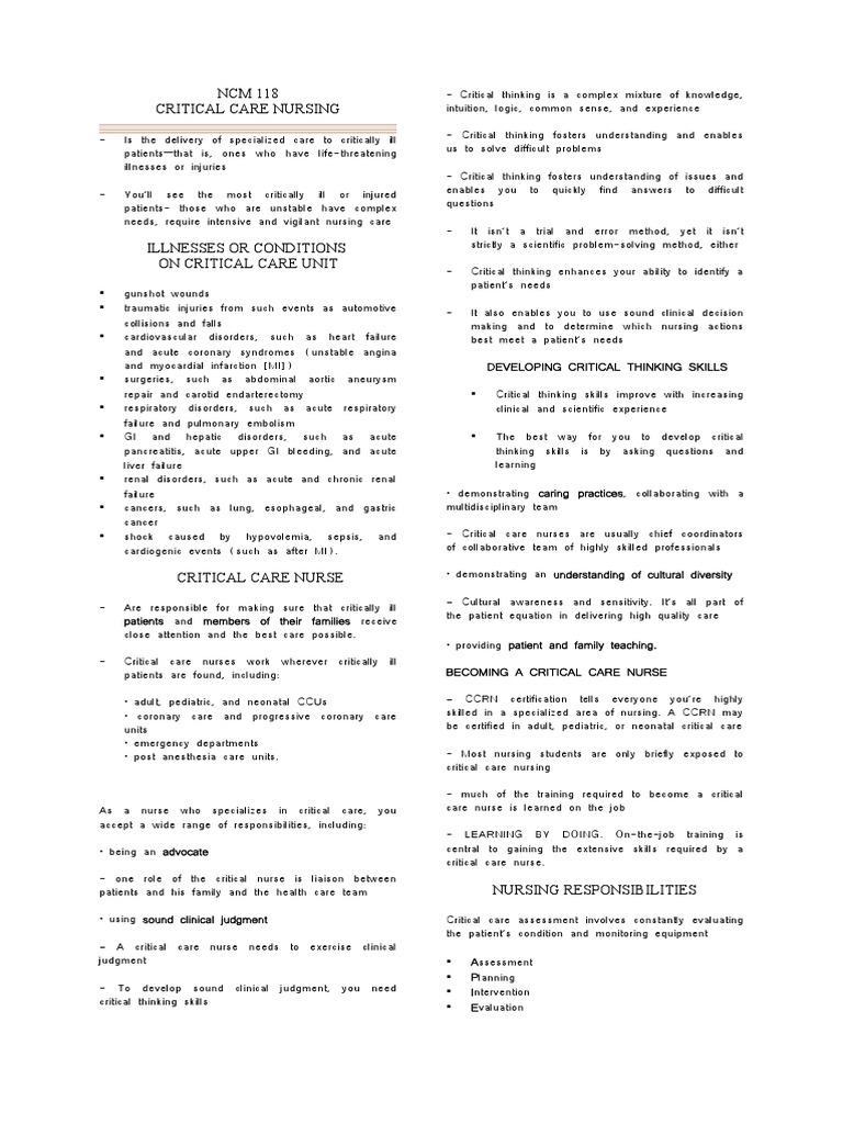 Overview of Critical Care Nursing | PDF | Intensive Care Medicine | Nursing