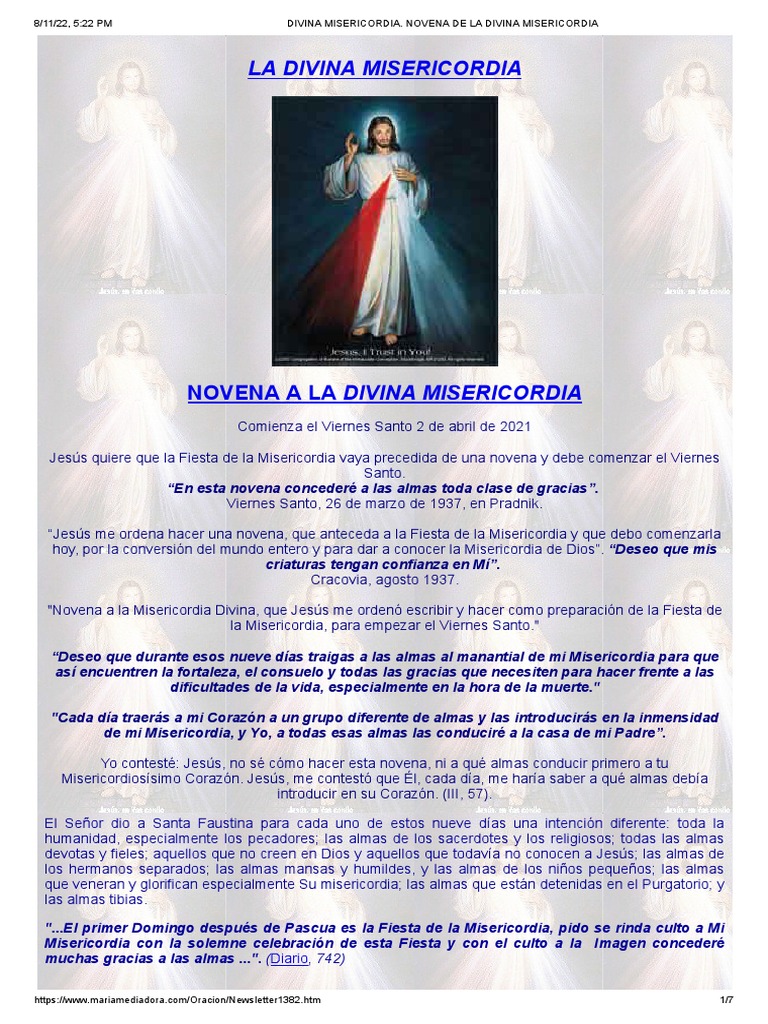 Divina Misericordia. Novena de La Divina Misericordia PDF Oración