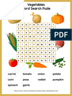 Vegetables Word Search Puzle: Carrot Tomato Onion Potato Corn Peas Radish Pumpkin Spinach Garlic