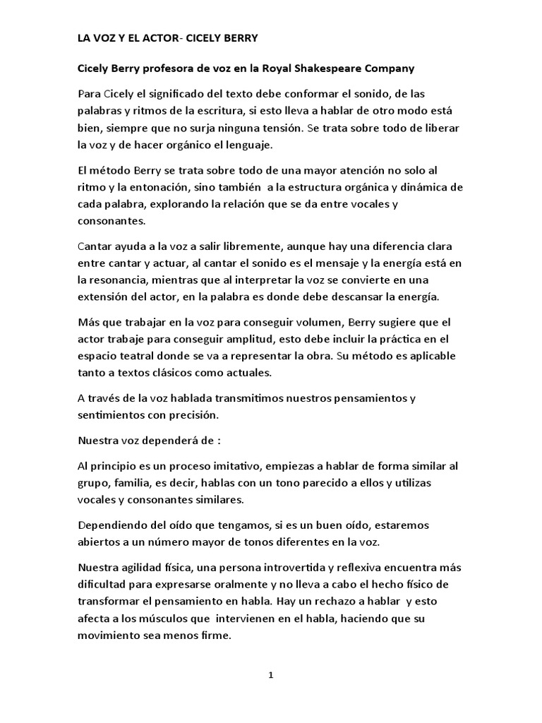 EJERCICIOS DE DICCIÓN CICELY BERRY PDF