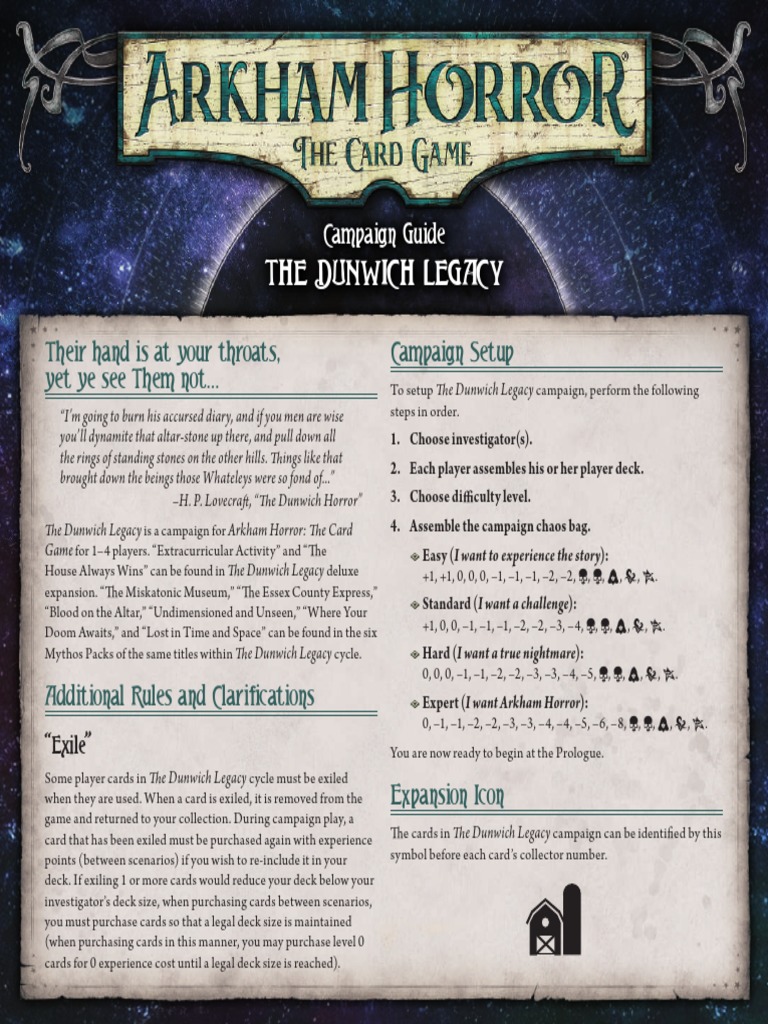 Arkham Horror The Card Game The Dunwich Legacy Rules en | PDF | The Dunwich  Horror | H. P. Lovecraft