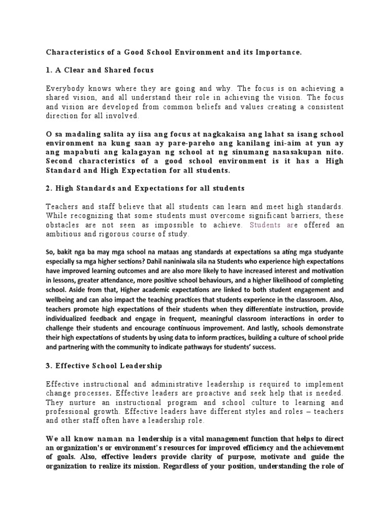 Profed 103-Notes Characteristics of Good Environment | PDF | Teaching ...