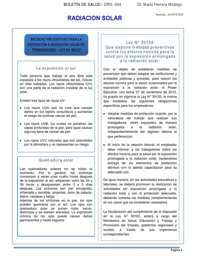 Boletin SSO 004 - RADIACIÓN SOLAR | PDF | Ultravioleta | Protector solar