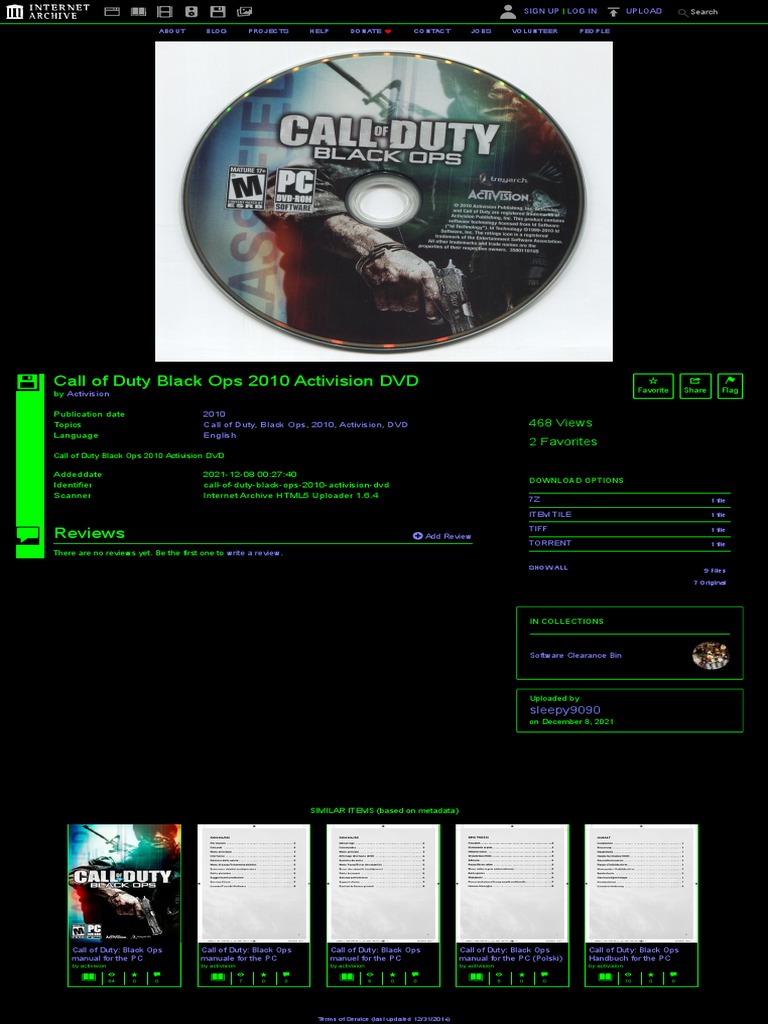 Call of Duty Black Ops 2010 Activision DVD - Activision - Free Download ...