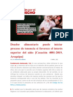 Deudor Alimentario Puede Iniciar Proceso de Tenencia Si Favorece El Interés Superior Del Niño (Casación 4081-2019, Arequipa)