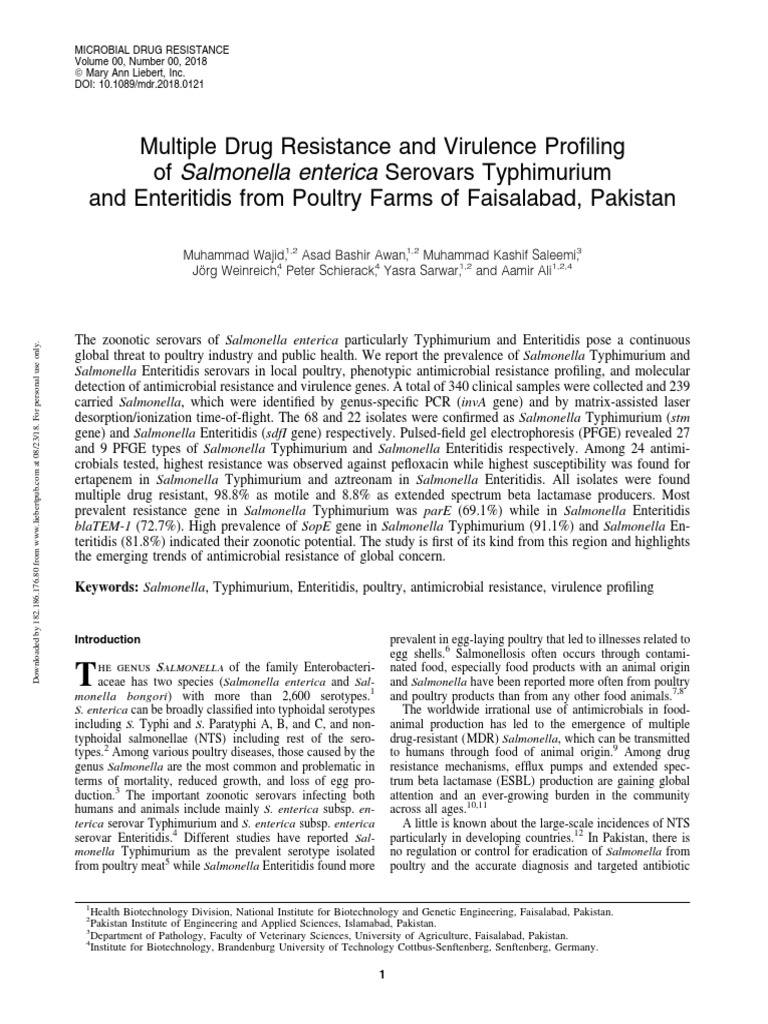 Multiple Drug Resistance and Virulence Profiling of Salmonella Enterica ...