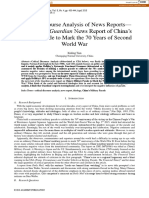 Critical Discourse Analysis of News Reports - Based On The Guardian News Report of China's Military Parade To Mark The 70 Years of Second World War