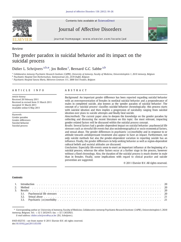 The Gender Paradox in Suicidal Behavior and Its Impact On The Suicidal ...