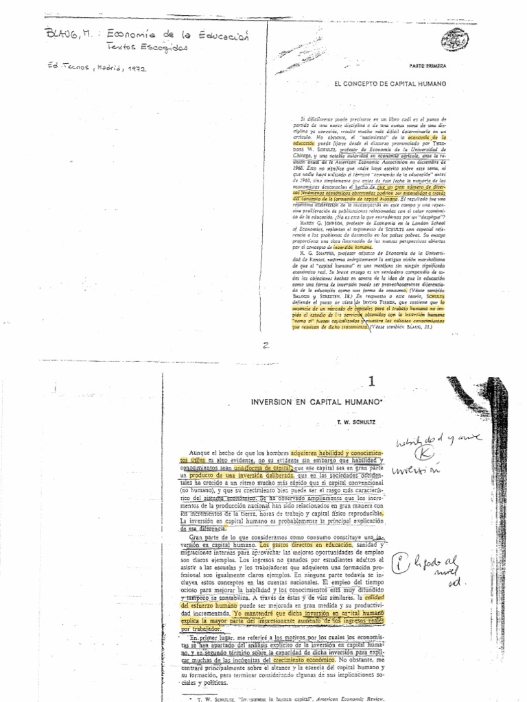 Schultz - 1972 - Inversión en Capital Humano | PDF | Economias