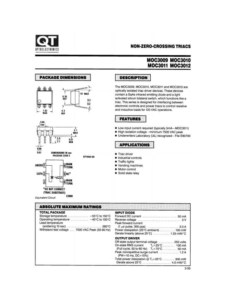 MOC3010 Optacoplador Datasheet | PDF