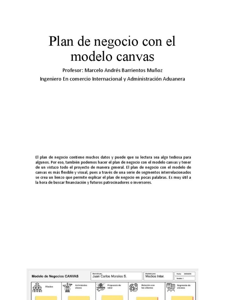 Plan de Negocio Con El Modelo Canvas | PDF | Plan de negocios | Modelo ...
