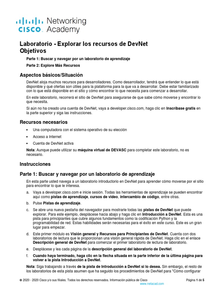 2.2.7 Lab - Explore Devnet Resources - Es XL | PDF | Informática ...
