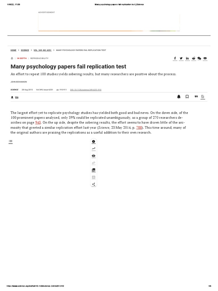 Many Psychology Papers Fail Replication Test - Science | PDF ...