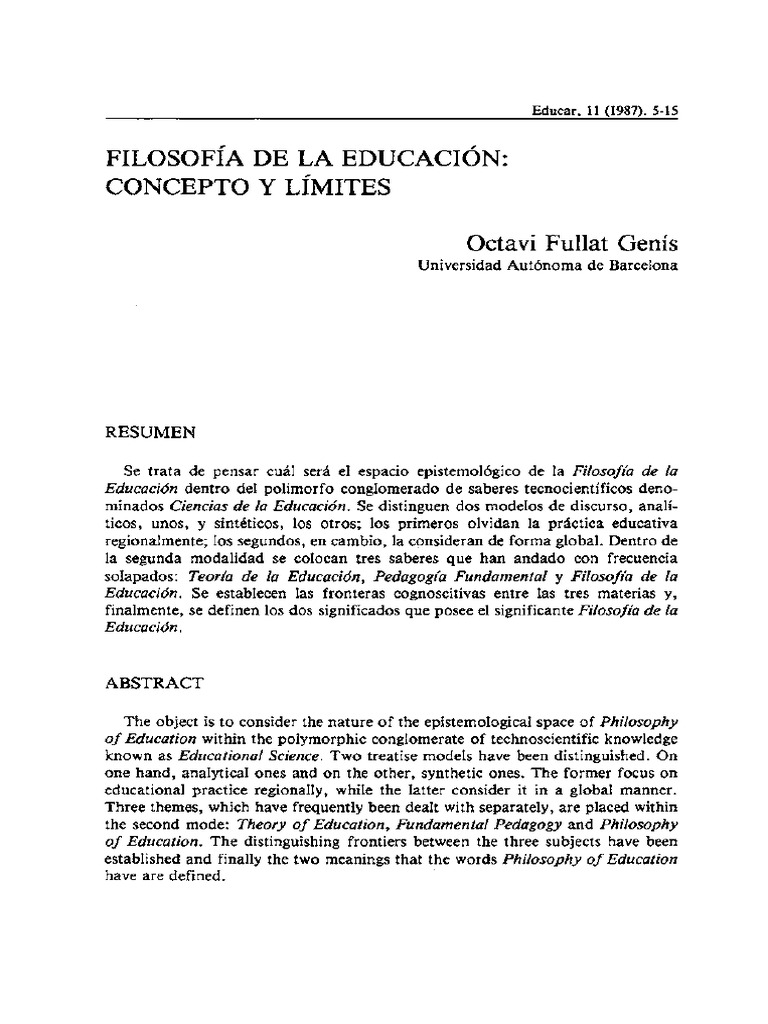 Filosofía de la Educación y su Epistemología | PDF | Teoría | Pensamiento